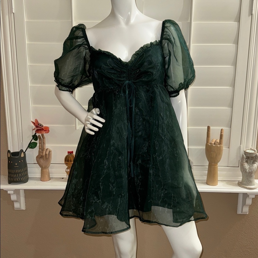 Mable CLARA BABYDOLL MINI DRESS Hunter Green